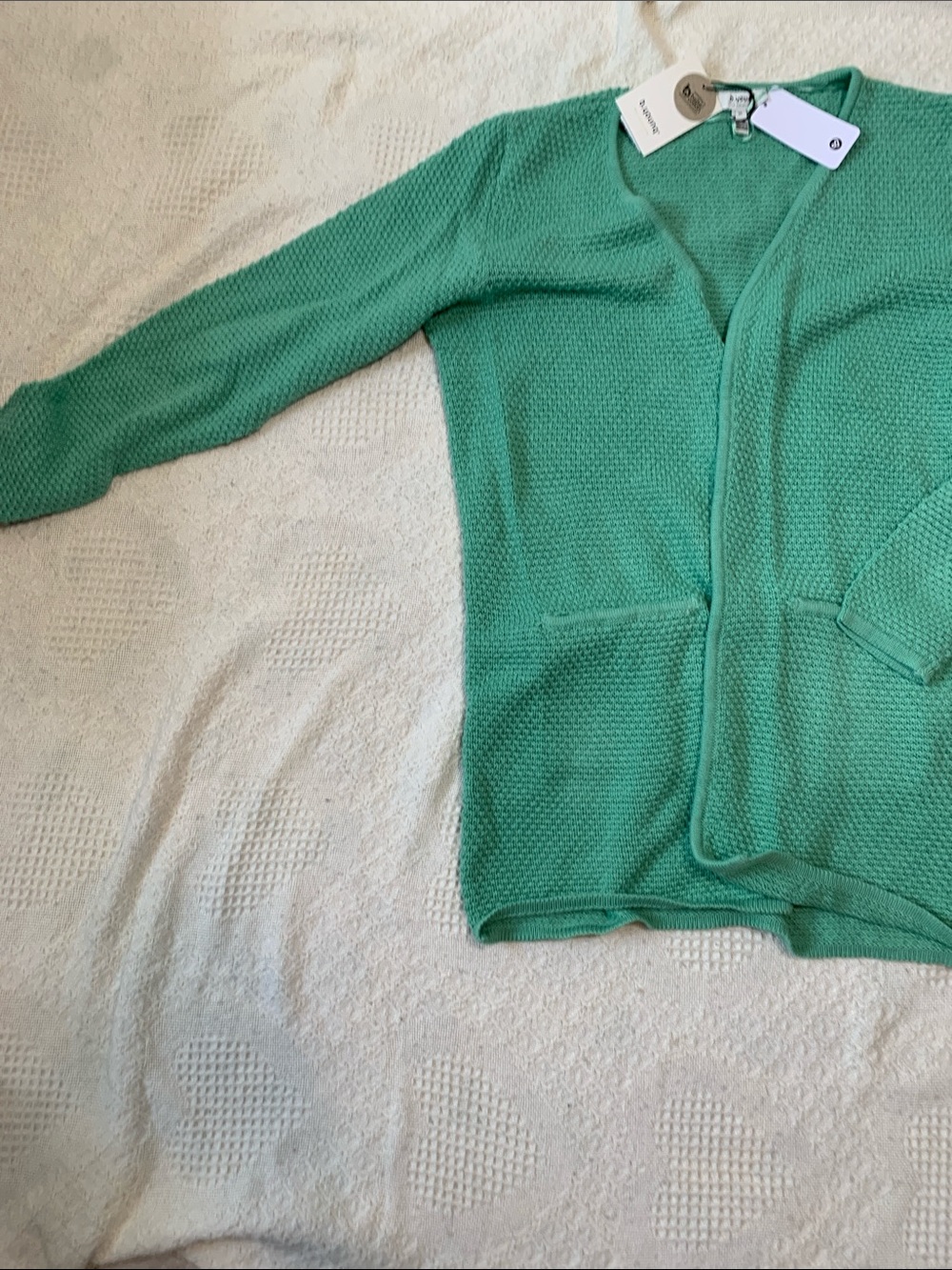 Open-Front Textured Cardigan Sweater - Green - Picture 3 of 4